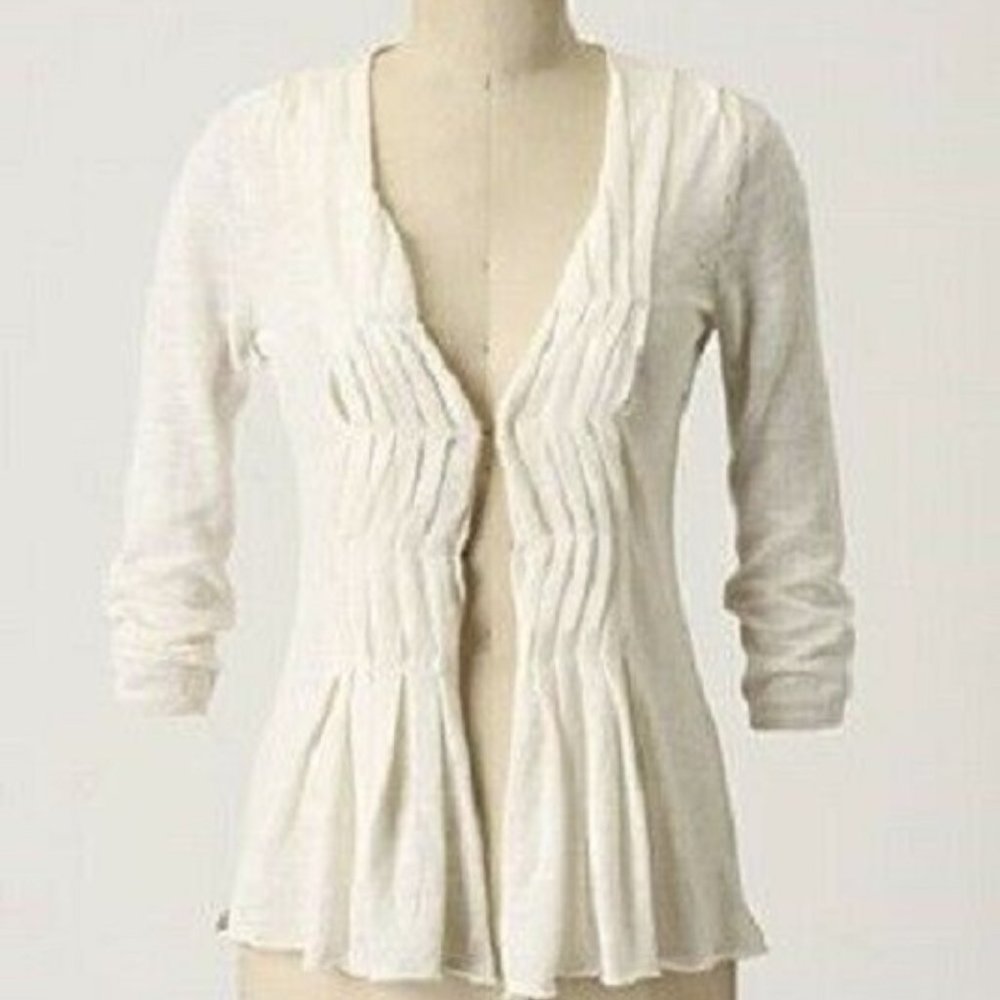 Anthropologie Moth Unwinding Ivory Slub Pleated V-neck Cardigan XS